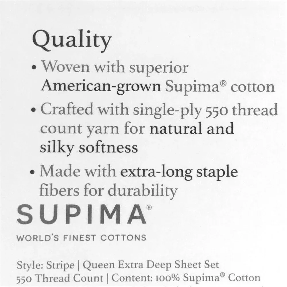 new SAFFRON STRIPE Charter Club Damask 550 TC Cotton QUEEN EXTRA DEEP Sheet Set